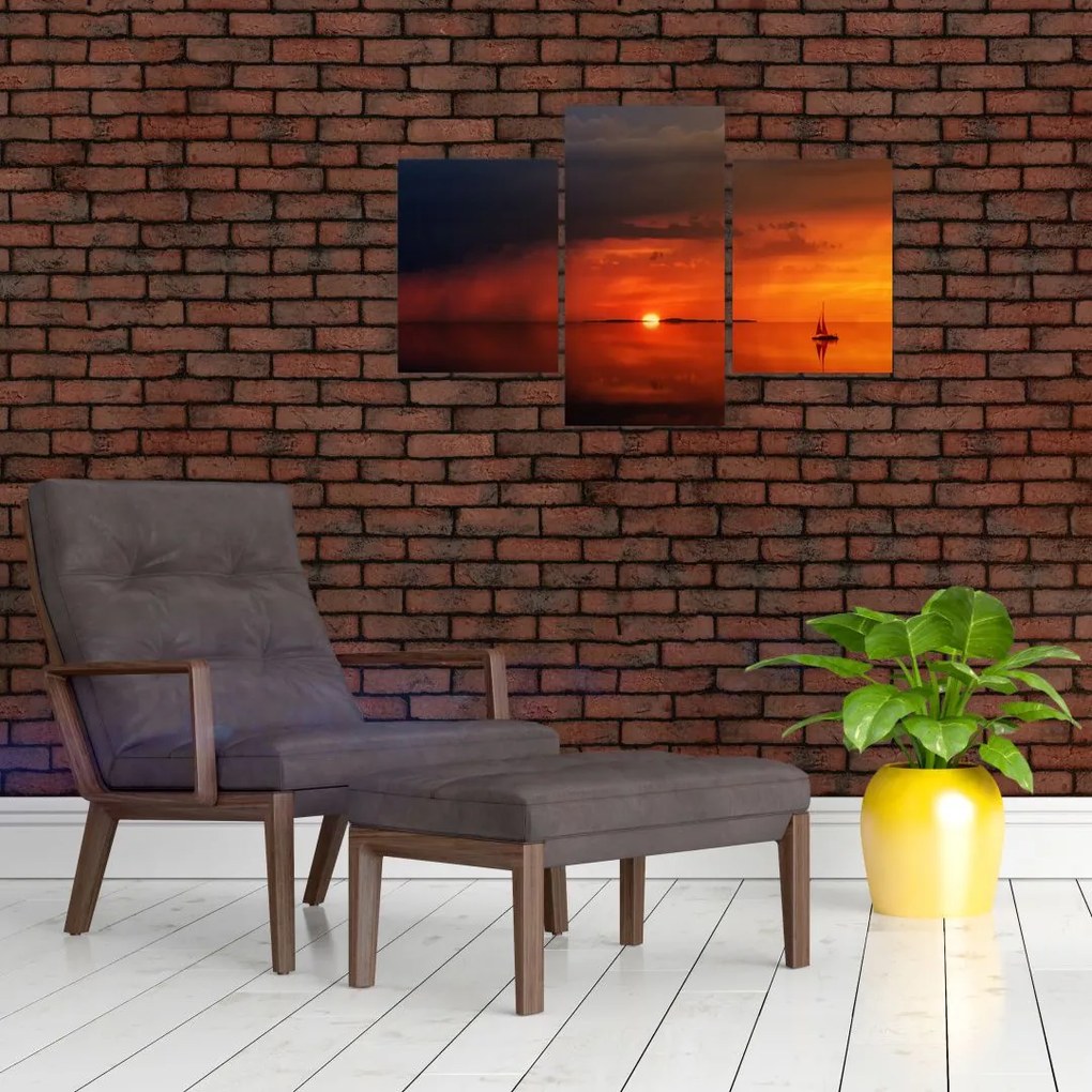 Tabloul apusului de soare cu barca (90x60 cm)