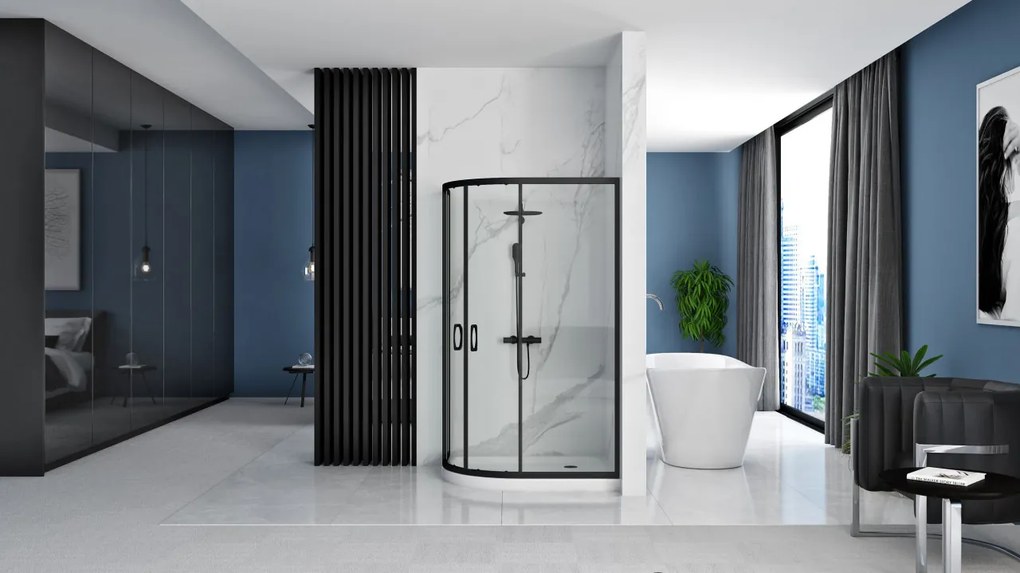 Cabina dus REA Look Black 80x100 + Cada de duș Look White