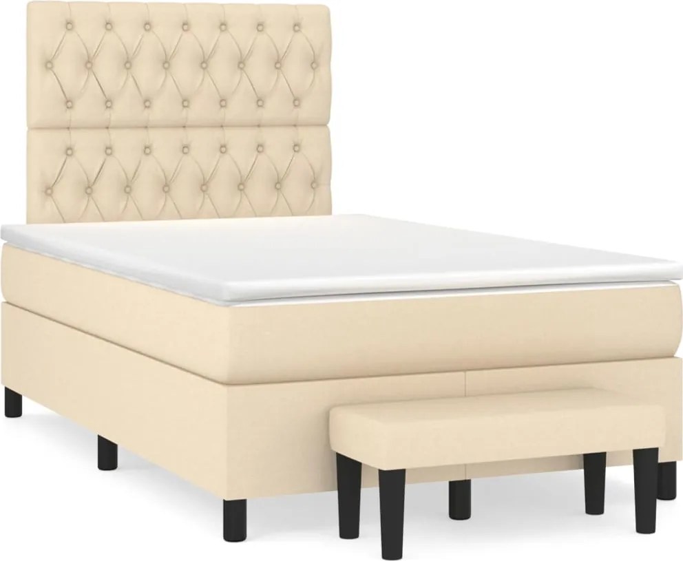 vidaXL Pat box spring cu saltea, crem, 120x200 cm, textil