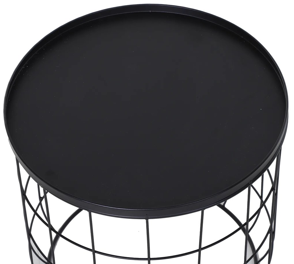Outsunny Set 2 Piese Masuta de Cafea din Metal Negru , Φ50x50cm & Φ41.5x35.5cm