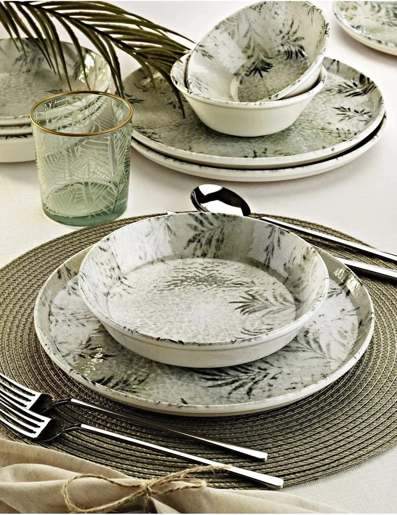 Set de cina MCH-06-12-PRC, 12 piese, alb/verde, portelan