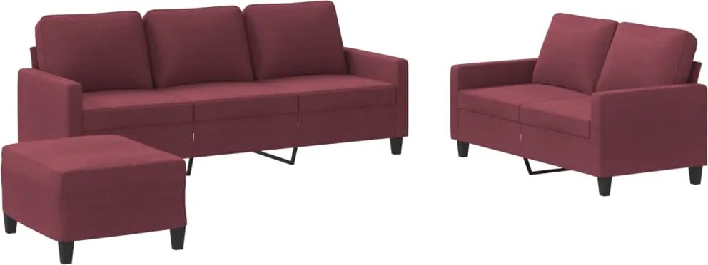 vidaXL Set canapea cu perne, 3 piese, roșu vin, material textil