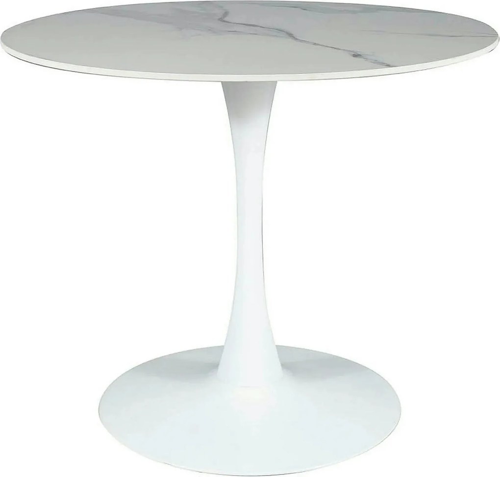 Masa ESPERO, alb cu efect de marmura/alb, ceramica/metal, 90x90x75 cm