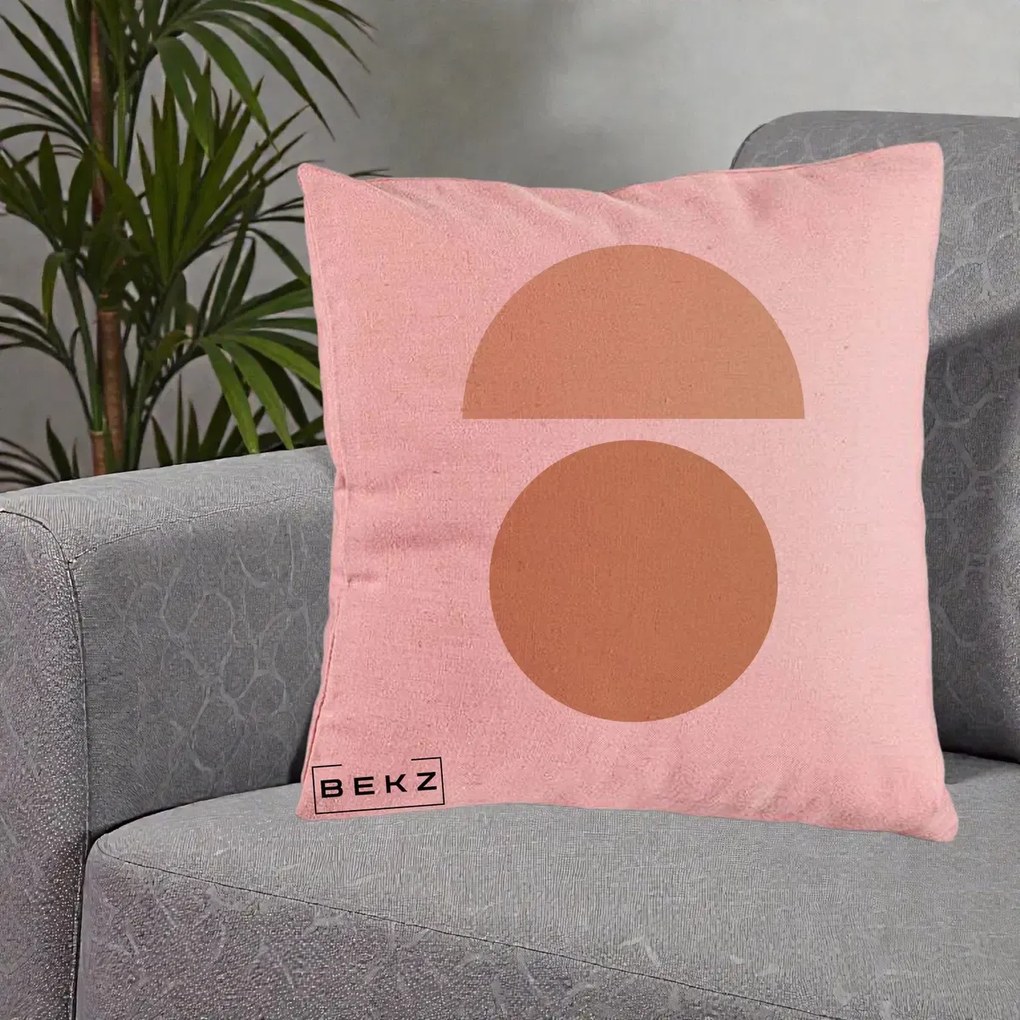 Perna Decorativa Geometric Minimalist Auriu, 40x40 cm, Roz, Husa Detasabila, Perna Inclusa, BEKZ®