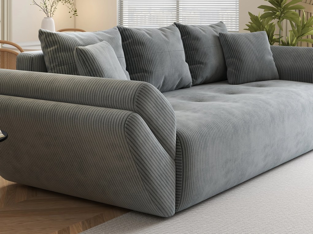 Canapea extensibilă dumonde cu ladă de depozitare si sezut confortabil din spuma high-density, Berlin Zoom Grey 250x100 cm