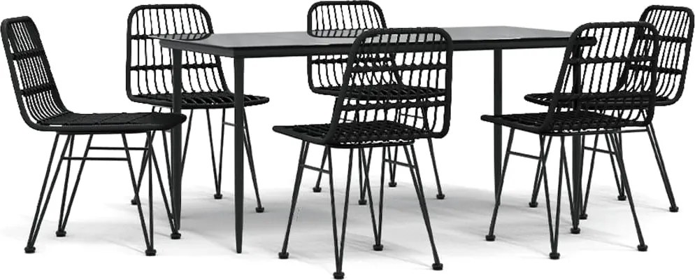 vidaXL Set mobilier de grădină, 7 piese, negru, poliratan