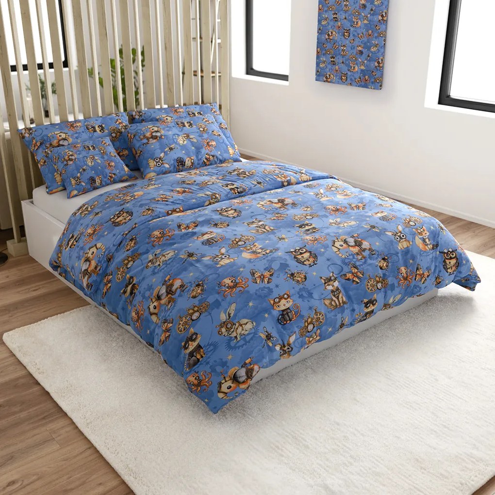Lenjerie de pat pentru copii din bumbac STEAM DREAMS albastru Dimensiune lenjerie de pat: 70 x 90 cm | 140 x 200 cm