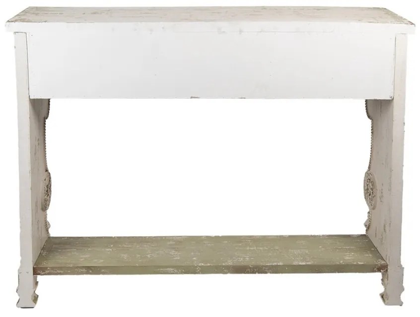 Consolă shabby chic, cu ornamente sculptate, finisaj alb antichizat, Lisette