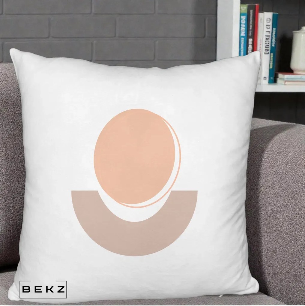 Perna Decorativa Geometric Boho Luna si Disc, 40x40 cm, Alb Pufos, Husa Detasabila, Perna Inclusa, BEKZ®