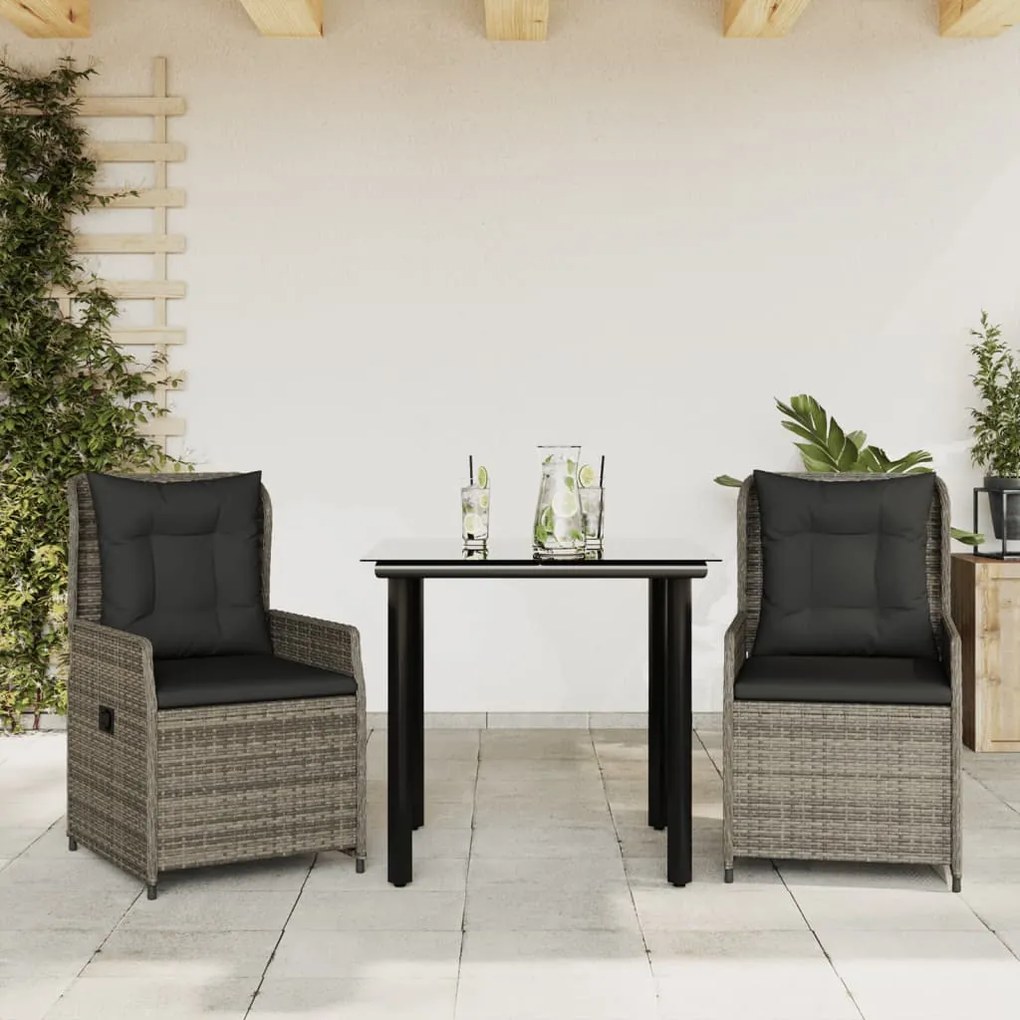 3262861 vidaXL Set mobilier de grădină cu perne, 3 piese, gri, poliratan