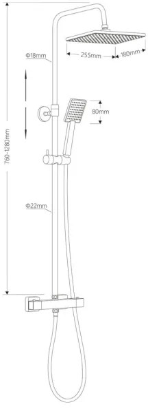 Set de duș cu baterie termostatică Aqualine TALIA crom lucios