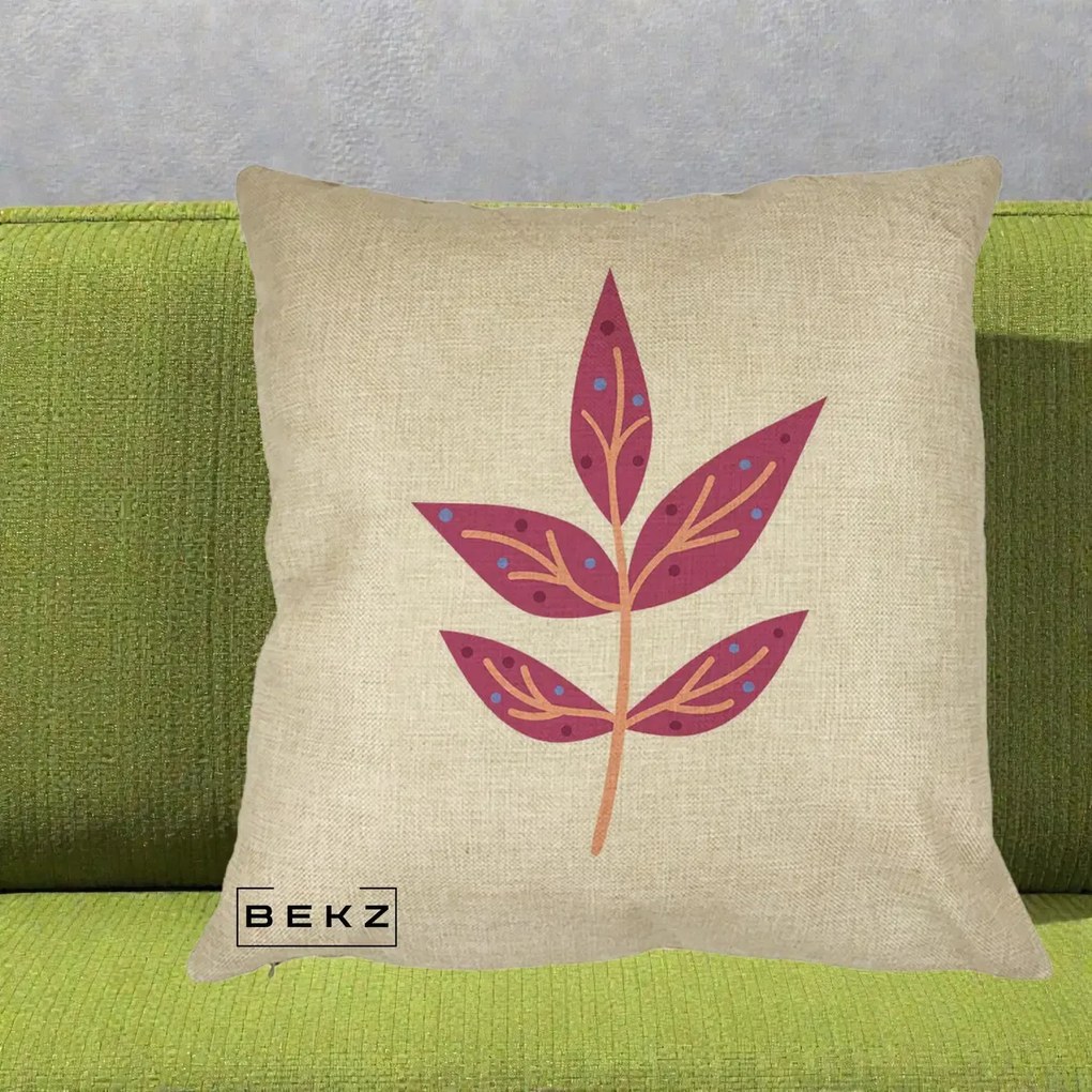 Perna Decorativa Ramura Botanica Mov, 40x40 cm, Crem, Husa Detasabila, Perna Inclusa, BEKZ®