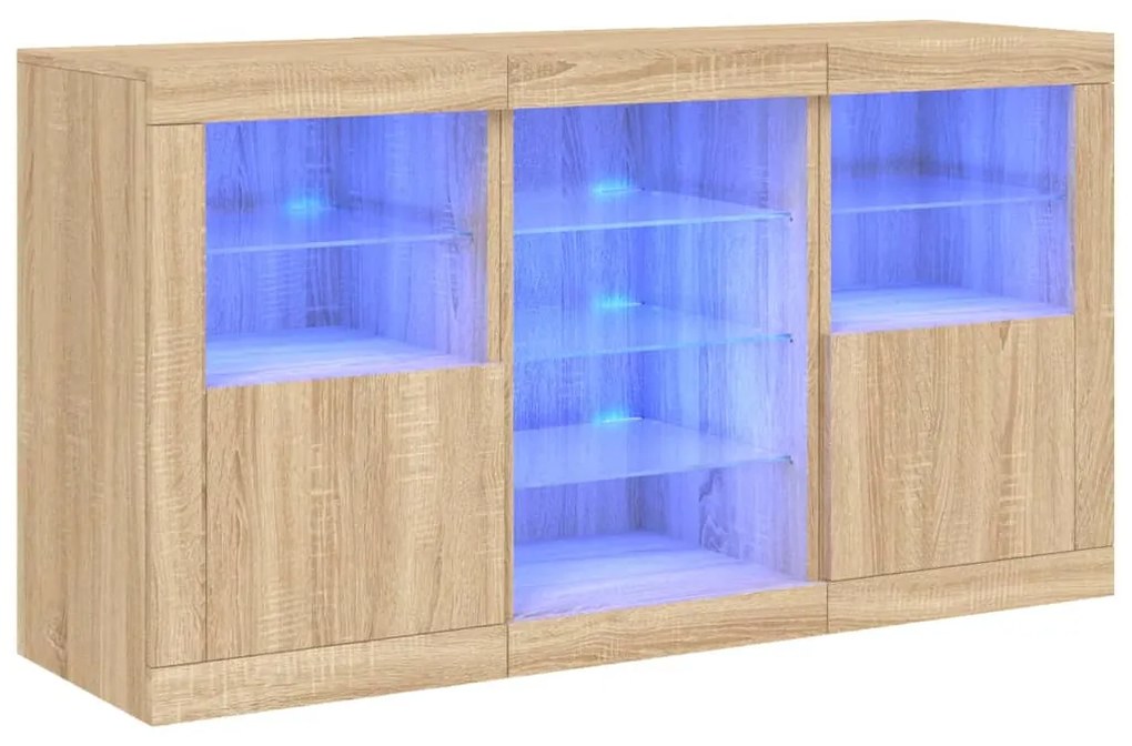 3209081 vidaXL Servantă cu lumini LED, stejar sonoma, 123x37x67 cm