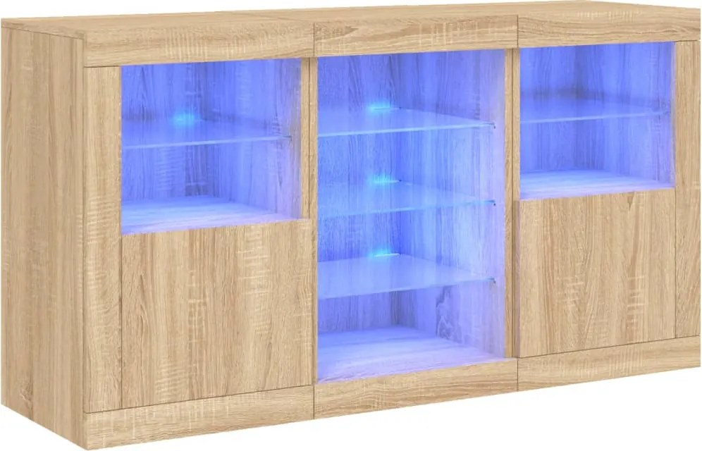 vidaXL Servantă cu lumini LED, stejar sonoma, 123x37x67 cm
