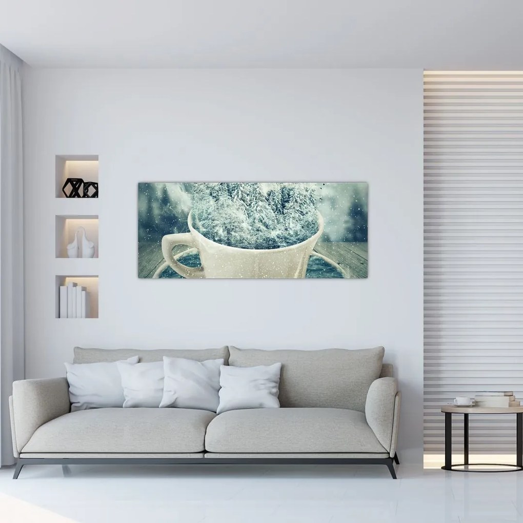Tablou - Lumea de iarnă într-o căniță (120x50 cm)