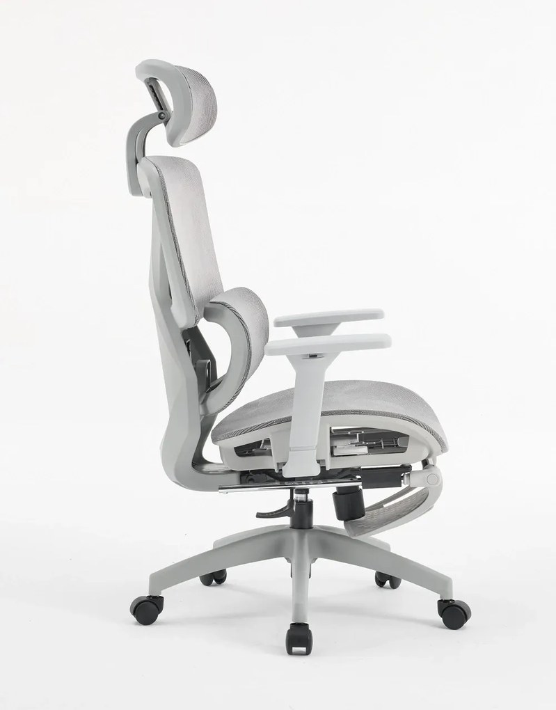 Scaun ergonomic, functie translatie sezut, cotiere 3D, tetiera 3D, suport lombar Adaptive, pivotant, suport picioare, Gri