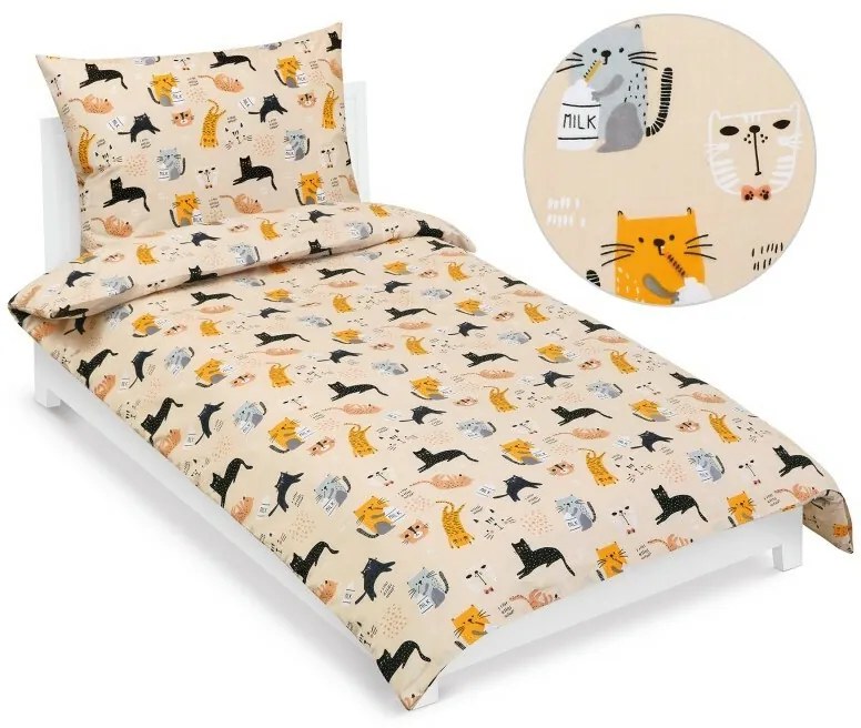 Bellatex Bumbac lenjerie de pat pentru copiiJunior Cat bej, 140 x 200, 70 x 90 cm