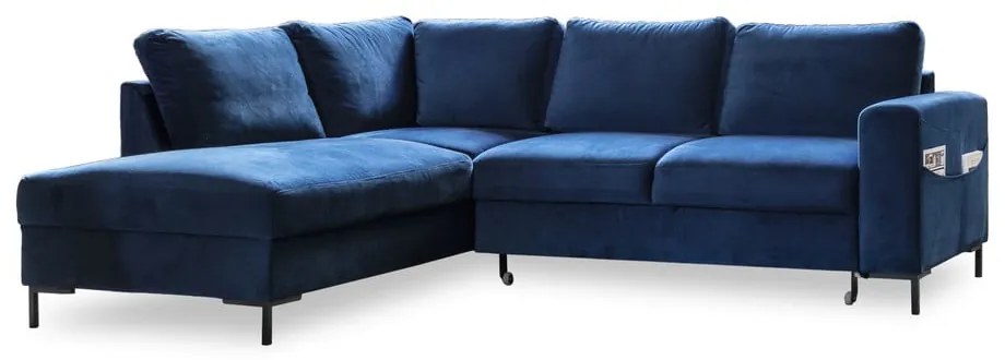 Colțar albastru închis extensibil cu tapițerie din catifea (cu colț pe partea stângă ) Lofty Lilly – Miuform