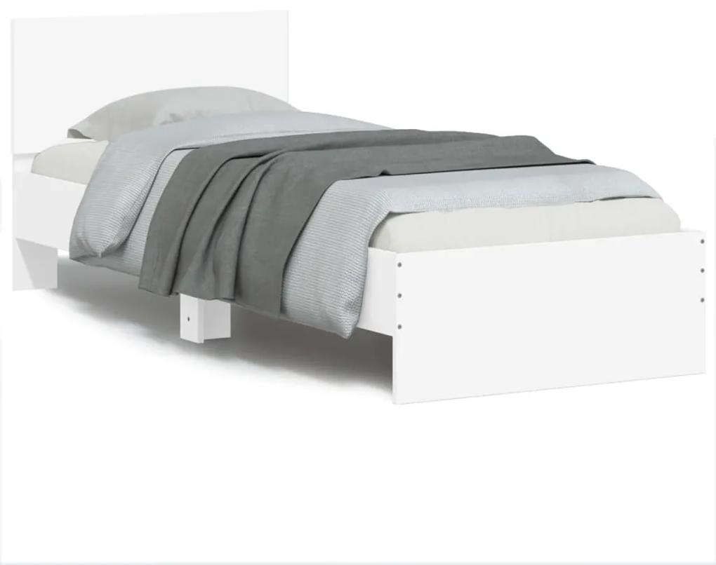 838806 vidaXL Cadru de pat cu tăblie și lumini LED, alb, 90x200 cm