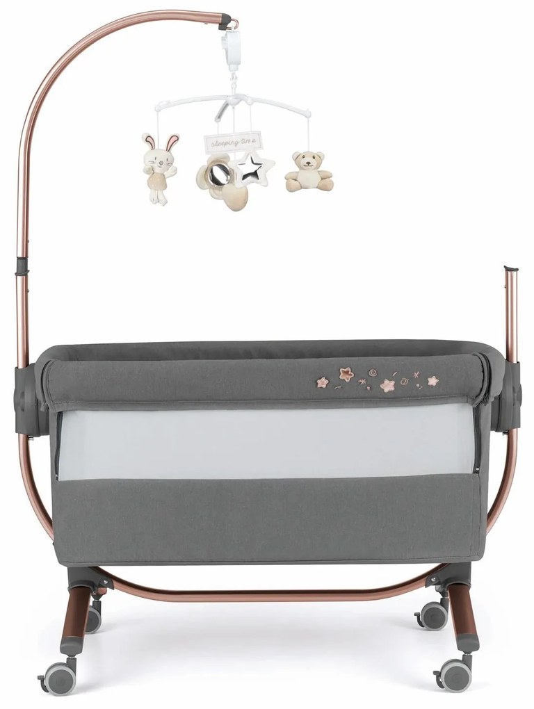 Patut cu leganare, Cullami, co-sleeper 2 in 1, Cu laterala culisanta, Cu setare unghiulara, Cu roti, Reglabil in 8 pozitii pe inaltime, Gold
