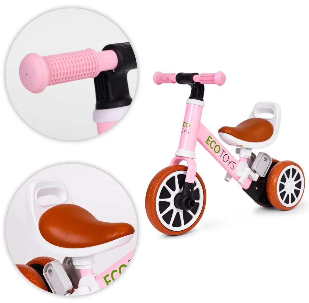 Triciclu jogging biciclete cu pedale 2 în 1 roz