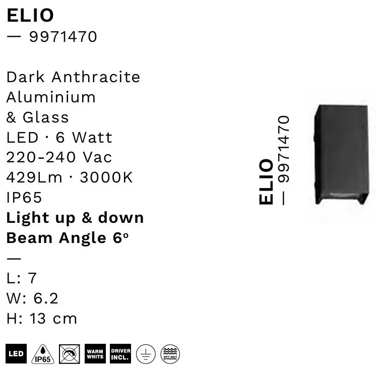 Aplica LED exterior iluminat sus si jos IP65 ELIO antracit