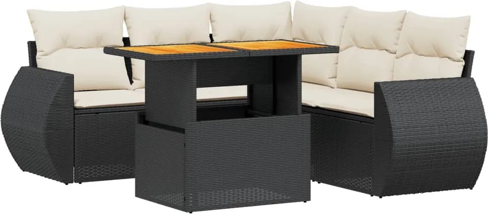 vidaXL Set mobilier de grădină cu perne, 6 piese, negru, poliratan