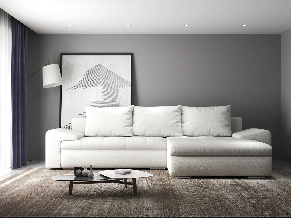 Colțar extensibil dumonde cu ladă de depozitare si sezut confortabil din spuma high-density, Leonardo Euphoria Ivory 260x185 cm II