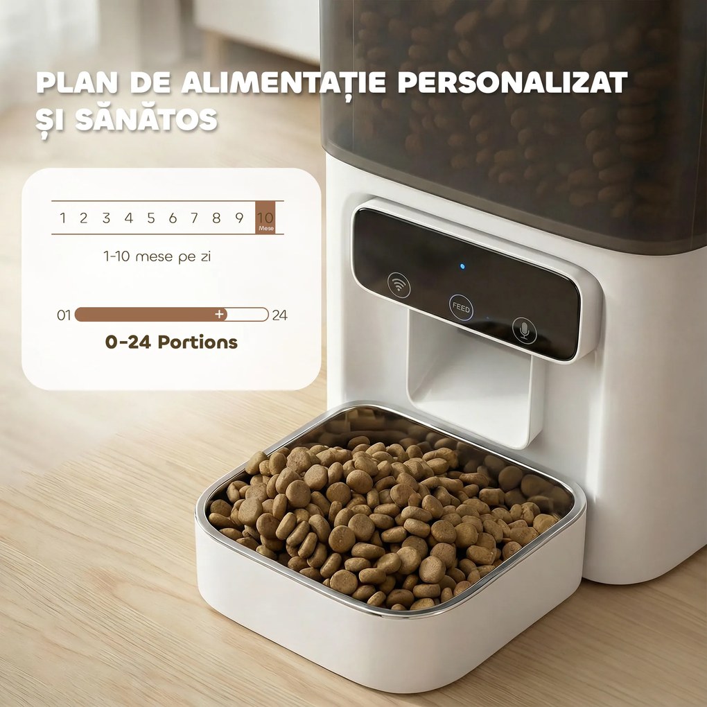 PawHut Distribuitor Automat pentru Pisici, 4.5L WiFi cu Timer, Programabil pentru 1-10 Mese, Hrănitor Automat cu Înregistrare Vocală și Alimentare Dublă pentru Pisici și Câini de Talie Mică | Aosom Romania