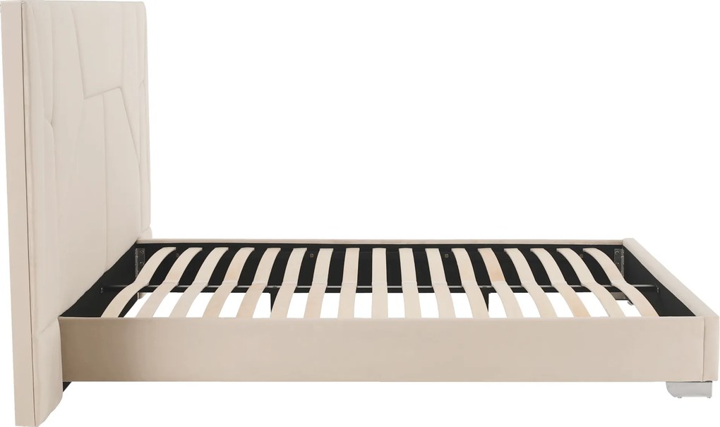 Pat cu somieră şi iluminare LED, 160x200, ţesătură Velvet bej, ALTESA