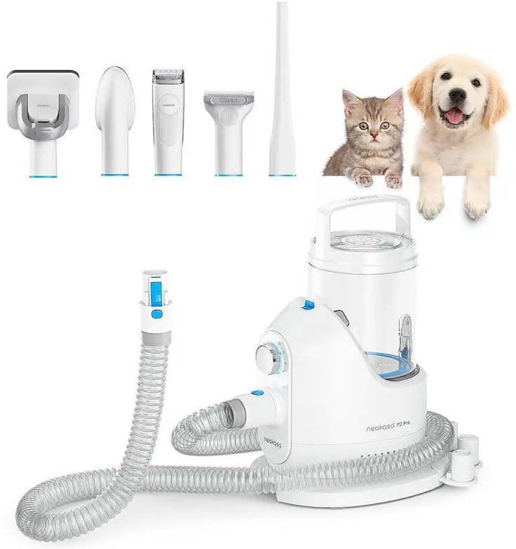 Aparat grooming animale de companie NEAKASA P2 Pro, 400W, 10500 Pa, 2 L, 5 duze, 3 trepte de aspiratie, Alb