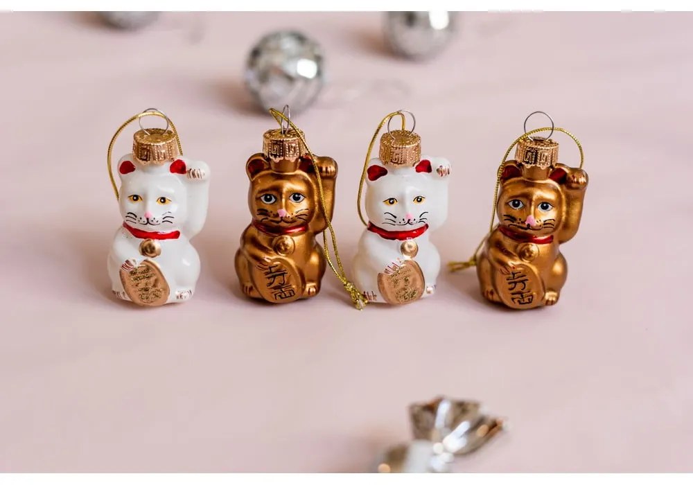 Ornamente de Crăciun 4 buc. din sticlă Lucky Cat – Sass &amp; Belle