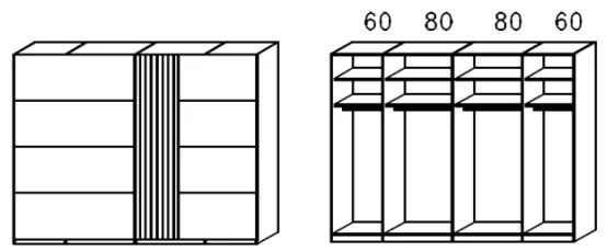 Dressing 280 cm lungime, 2 uși glisante, riflaj, 223 cm înălțime