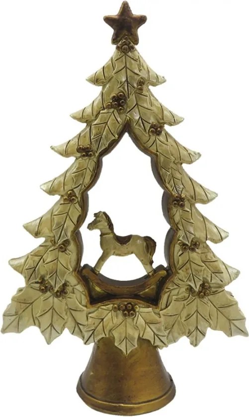 Figurină decorativă vintage brad de Crăciun din polirasină auriu, 20 cm