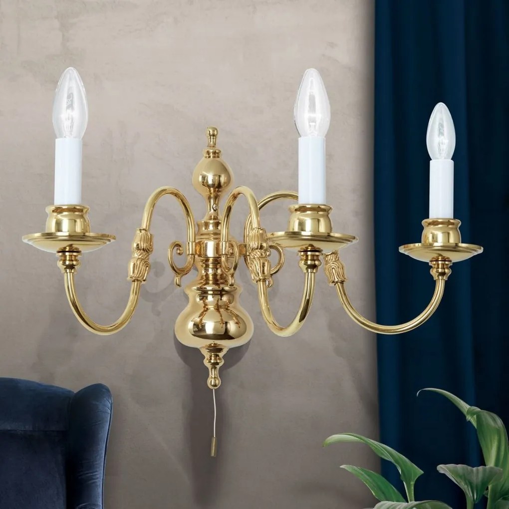 Aplica de perete cu 3 brate design clasic FLAMISCH, alama lucioasa