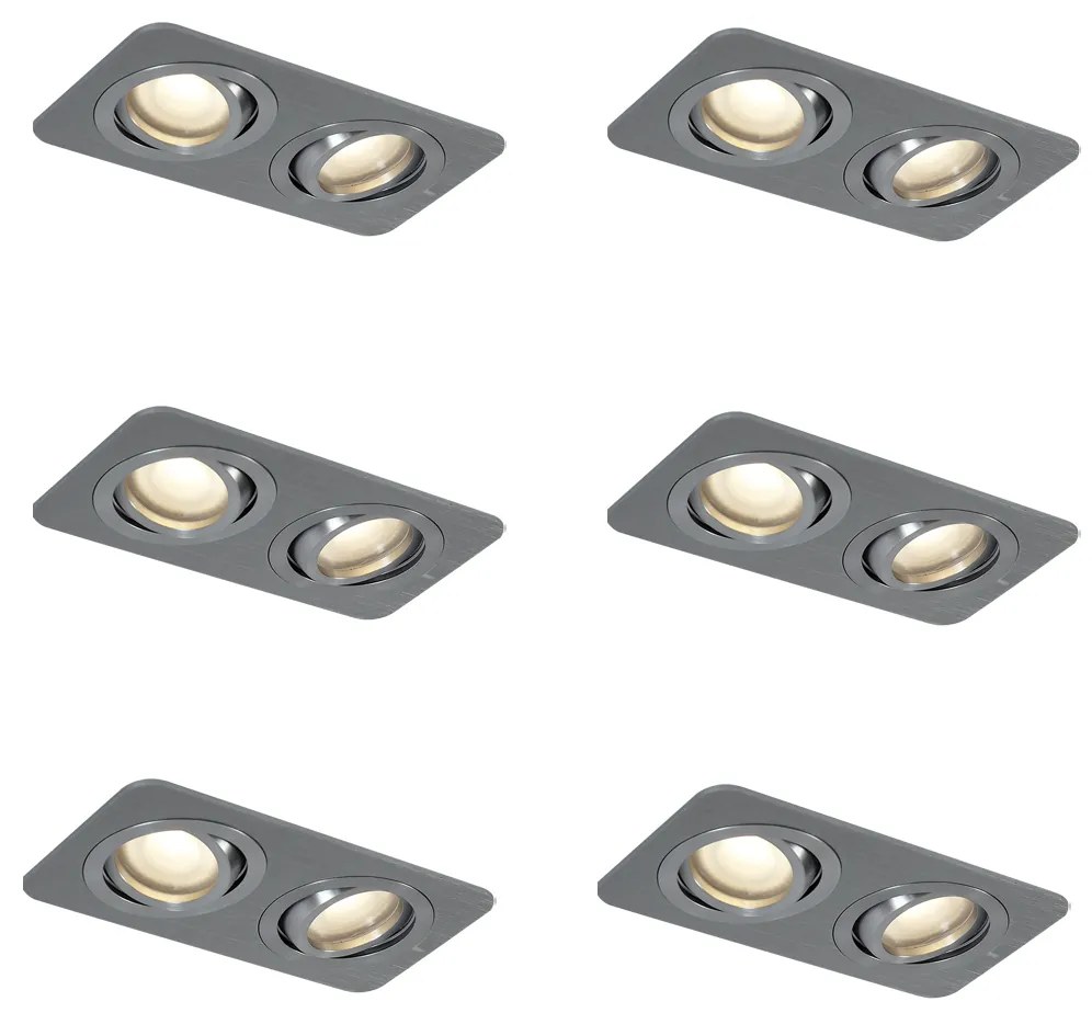 Set de 6 spoturi încastrate rotunjite, culoarea metalului de armă, GU10 50mm, reglabile, IP44, 2 lumini - Alberto