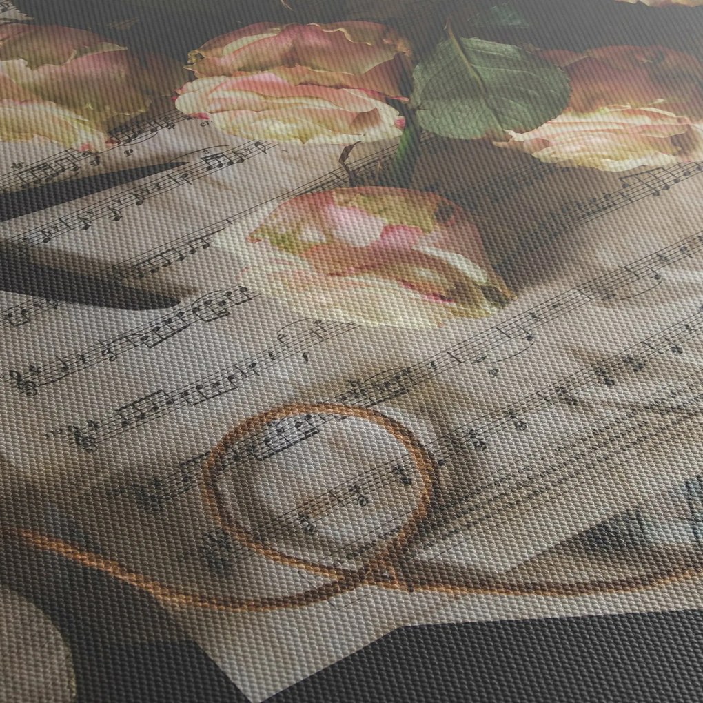 Tablou cu note muzicale și trandafiri (120x50 cm)