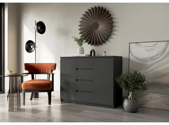 Comoda Thea Cu 2 Usi Si 4 Sertare, Negru, 109 Cm
