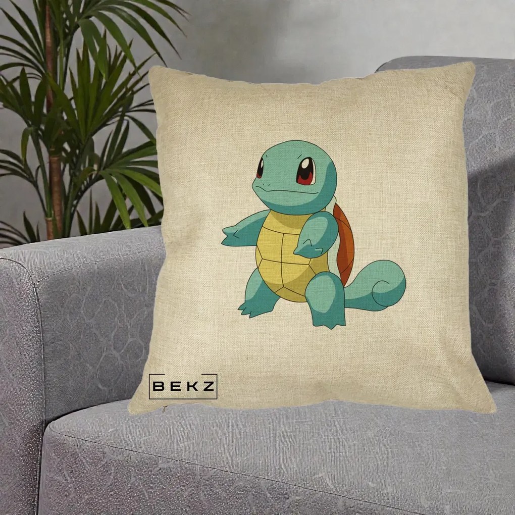 Perna Personalizata Squirtle Pokemon, 40x40 cm, Crem, Husa Detasabila, Perna Inclusa, BEKZ®