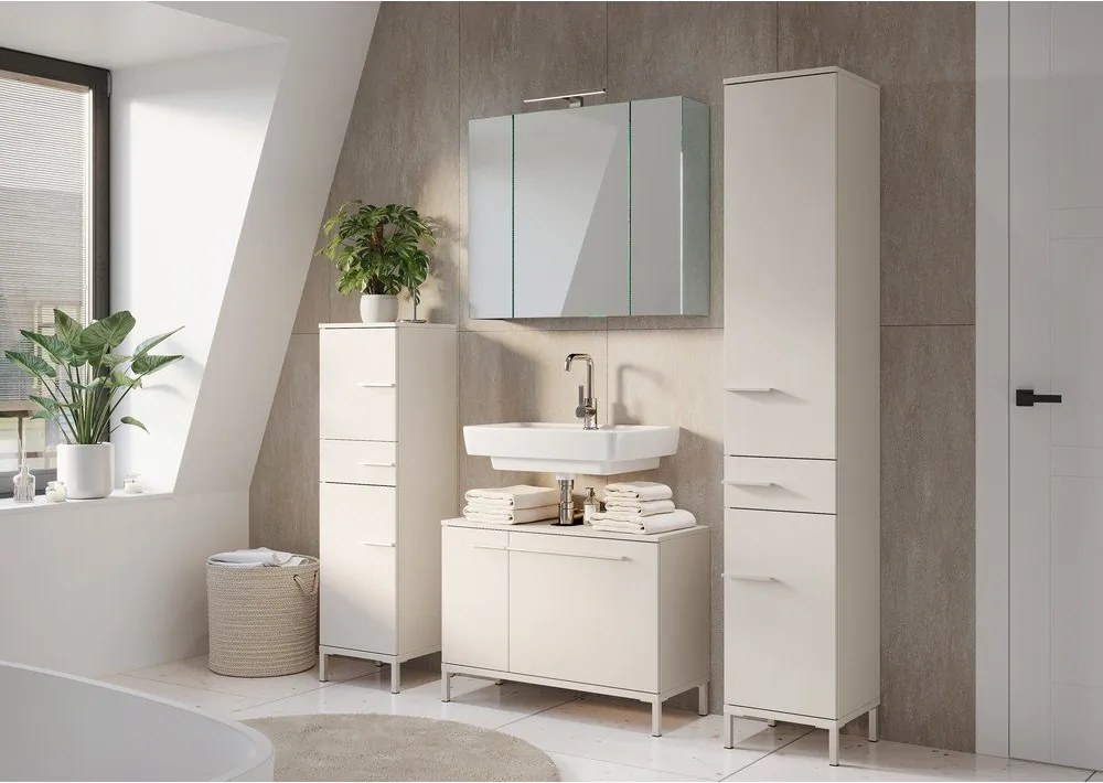 Dulap de baie crem înalt/îngust cu aspect mat 34x123 cm Laurino – Germania