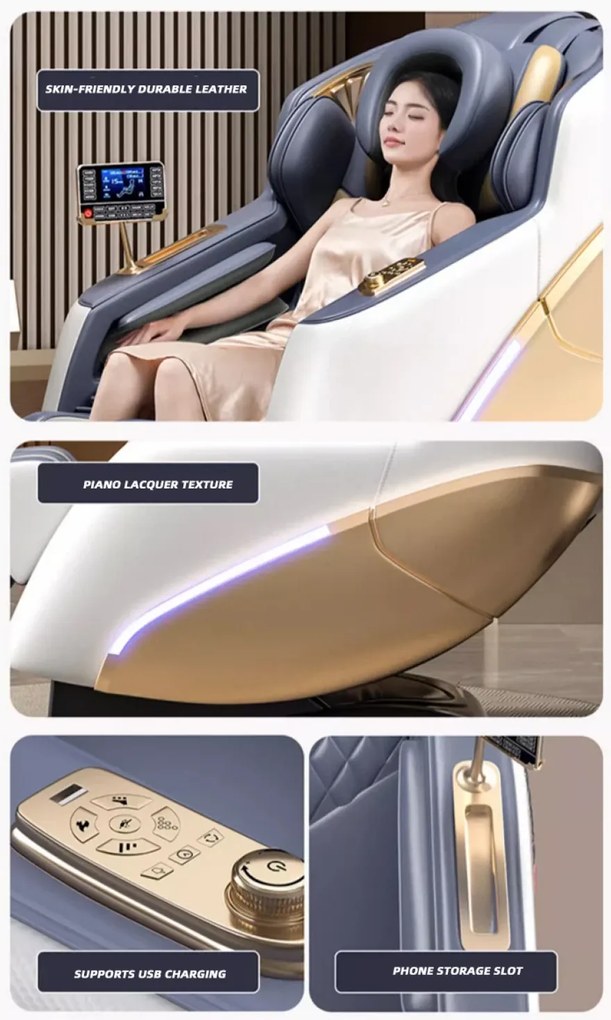 RESIGILAT- Fotoliu de masaj MECHA CONFORT, cu Incalzire, Bluetooth, Display, Ecran tactil, Zero Gravity, 2 Boxe, Moduri Automate, Suport Picioare extensibil, Piele Ecologica Premium