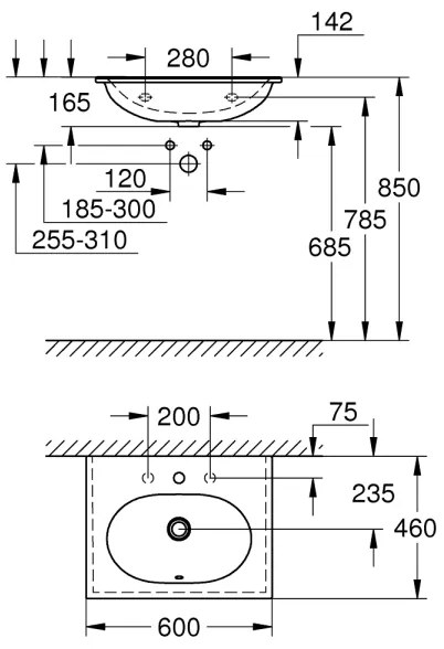 Lavoar GROHE ESSENCE 600 × 460 mm ceramică/alb - 3956800H