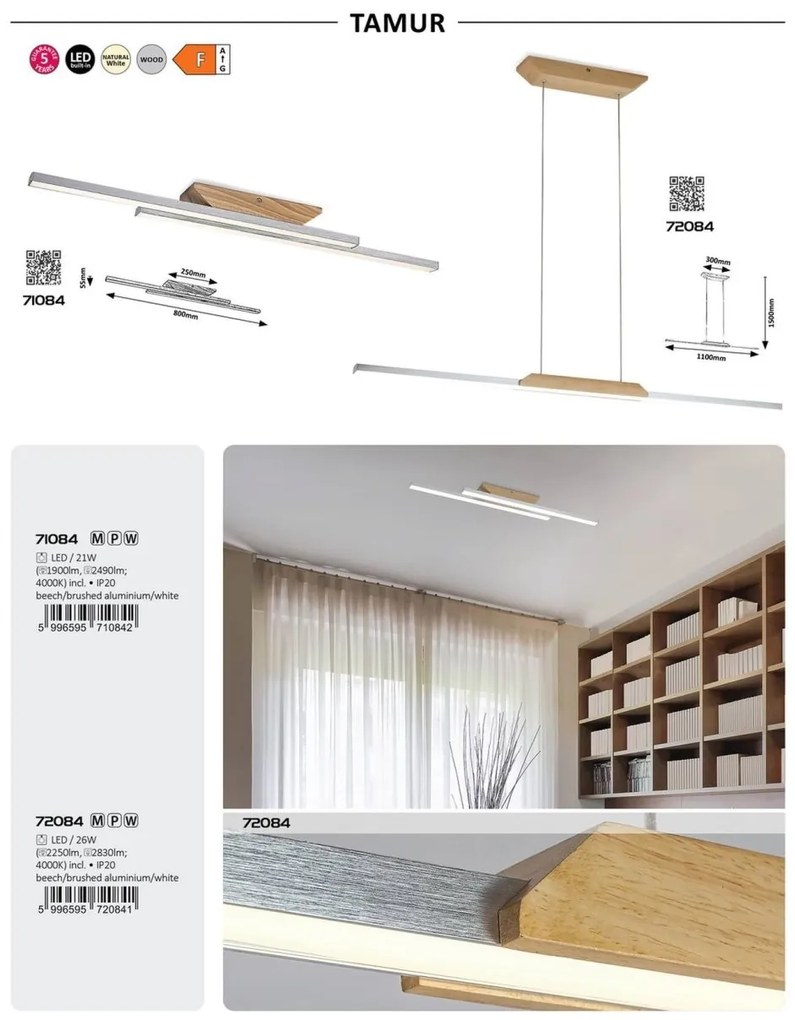 Lustra LED suspendata din metal si lemn Tamur