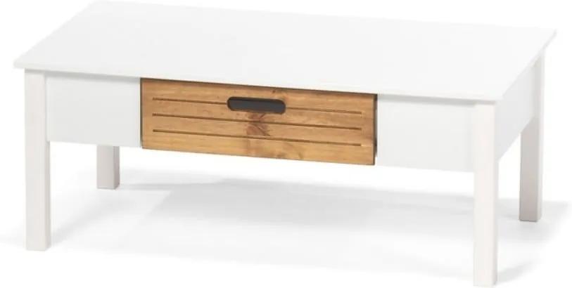 Masă de cafea din lemn de pin și sertar loomi.design Ibiza, alb
