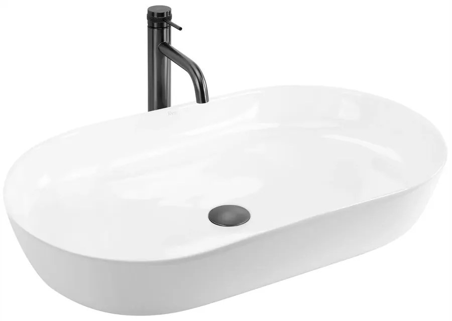 Lavoar pe blat Rea Cleo oval 70 cm alb lucios