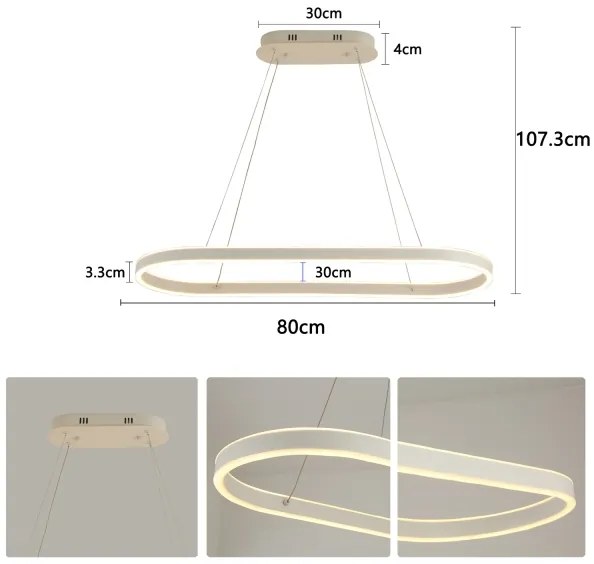 Brilagi - Lustru LED suspendat pe cablu PONDIE, 45W, 230V, 80x30 cm, alb