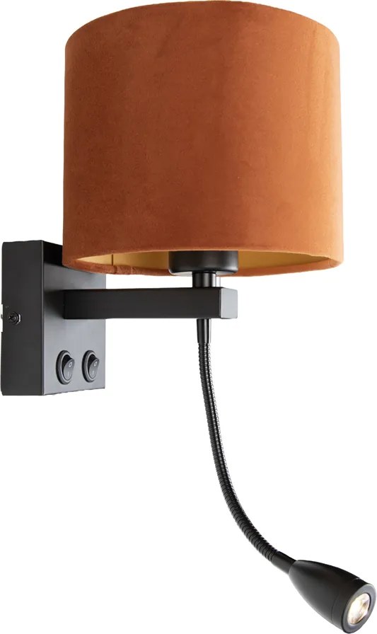 Wandlamp zwart met flexarm en kap oranje met gouden binnenkant 18cm - Brescia Combi
