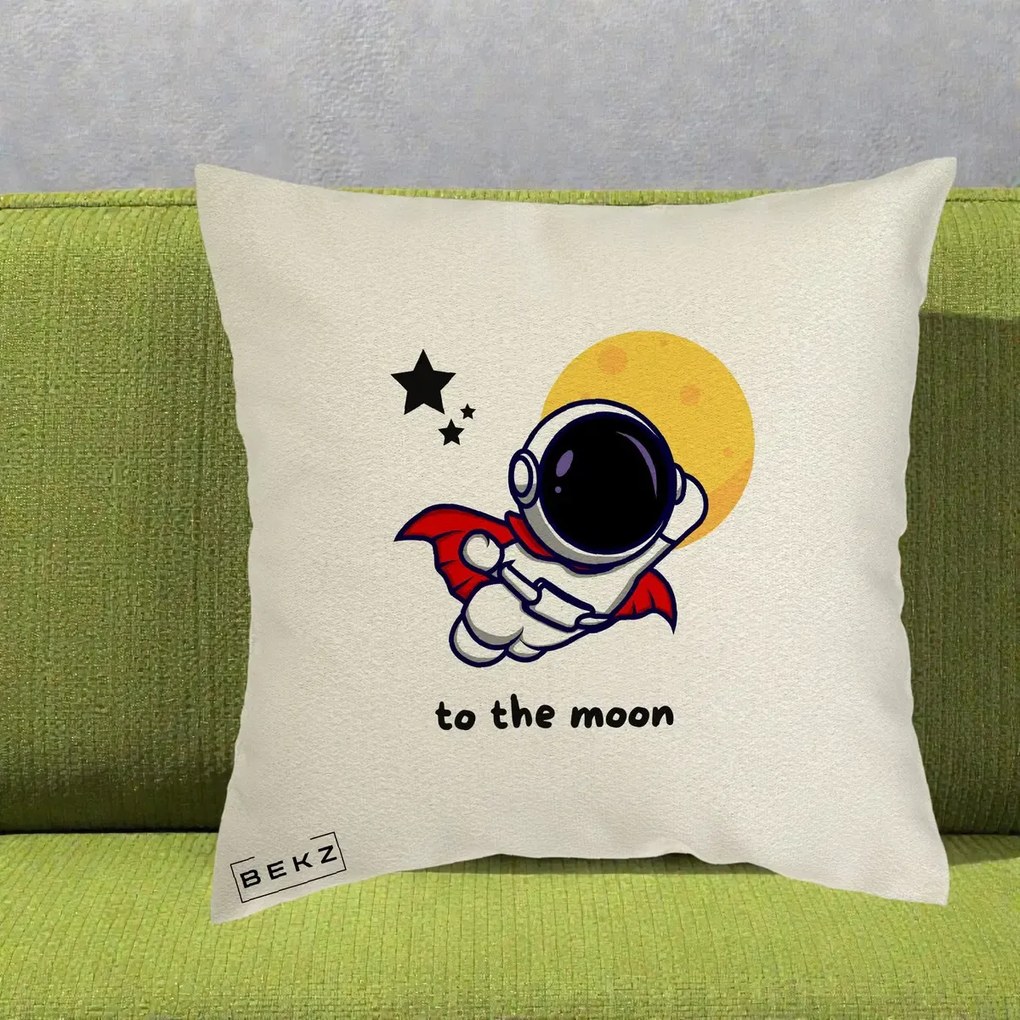 Perna Decorativa Astronaut To The Moon, 40x40 cm, Ecru, Husa Detasabila, Perna Inclusa, BEKZ®