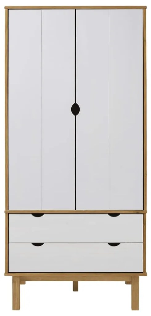 Sifonier, maro si alb, 76,5x53x172 cm, lemn masiv pin maro si alb, 1