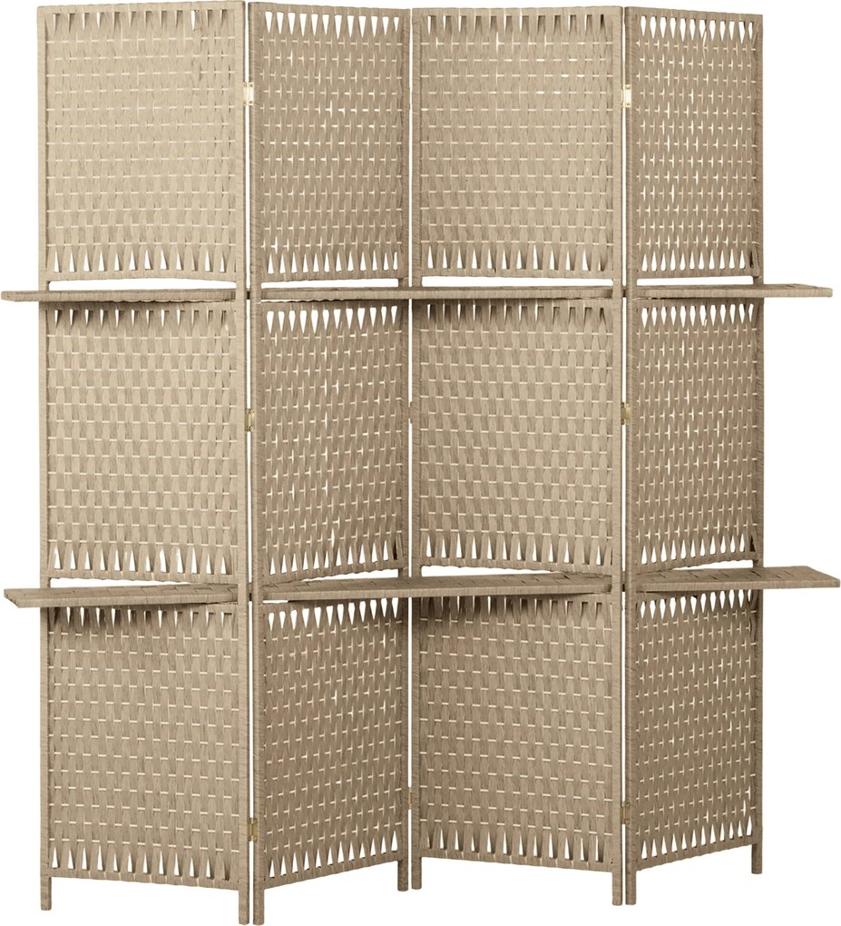 HOMCOM Separator de camere 4 panouri 2 rafturi pliabile natural pai | Aosom Romania
